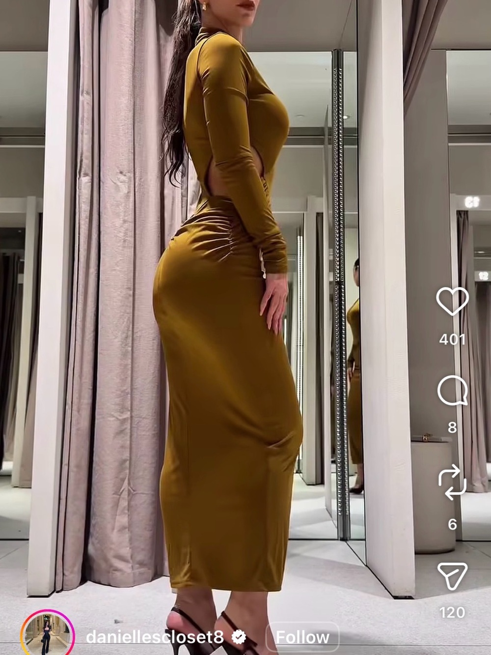 Zara Olive Green Long-Sleeve Cutout Midi Dress - Picture 9 of 11